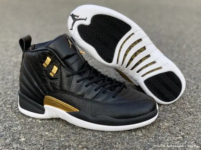 Official Maikesneakers Retro Jordan Black AO6068-007 Air Gold-White 12 Metallic 'Reptile' 0418